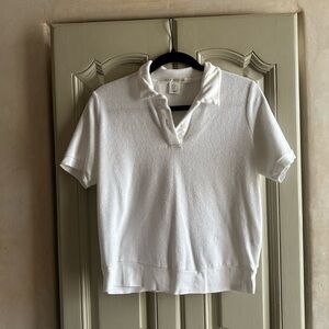 Max Studio White Terry Cloth Polo Shirt